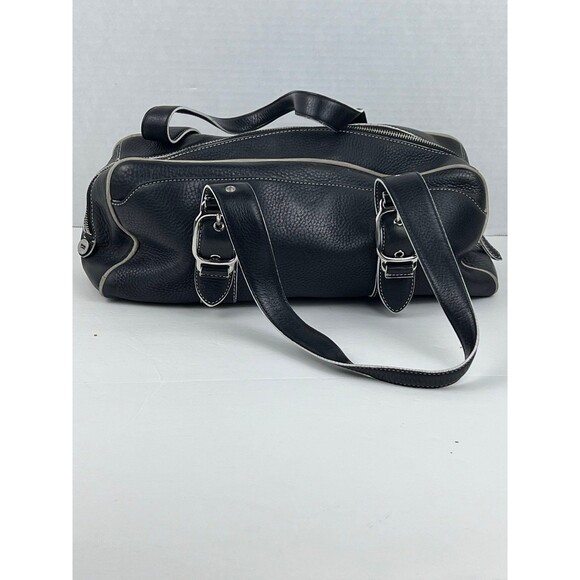 Cole Haan Black Pebbled Leather Satchel Bag with Robin Egg Blue Lining - Picture 2 of 9